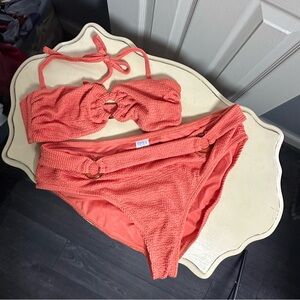 Time and Tru Orange Textured Swimwear